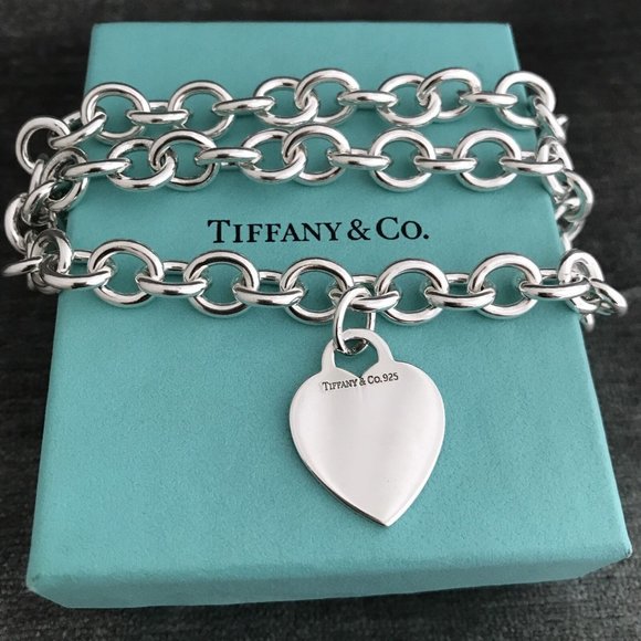 16" Tiffany & Co Sterling Silver  Blank Heart Tag Necklace with Blue Box - Picture 2 of 7